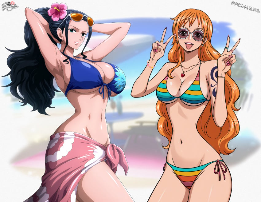 2girls bikini female female_only jemmasoria nami nami_(one_piece) nico_robin one_piece prixmal tagme