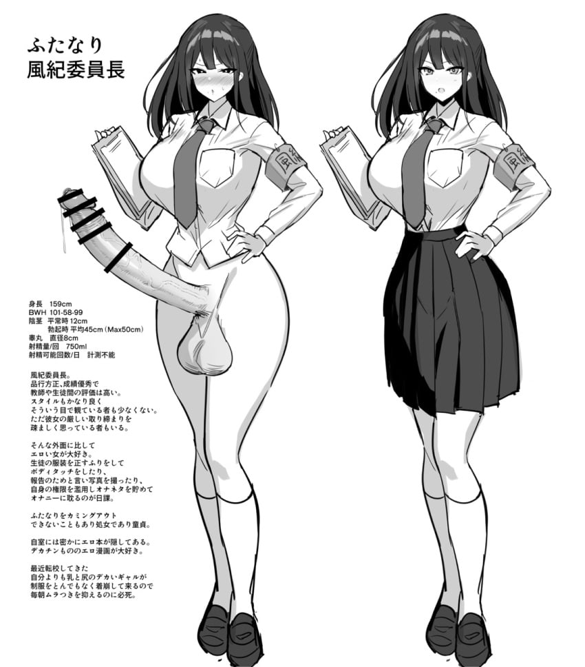 futanari japanese_text measurements nanae school_uniform three_sizes