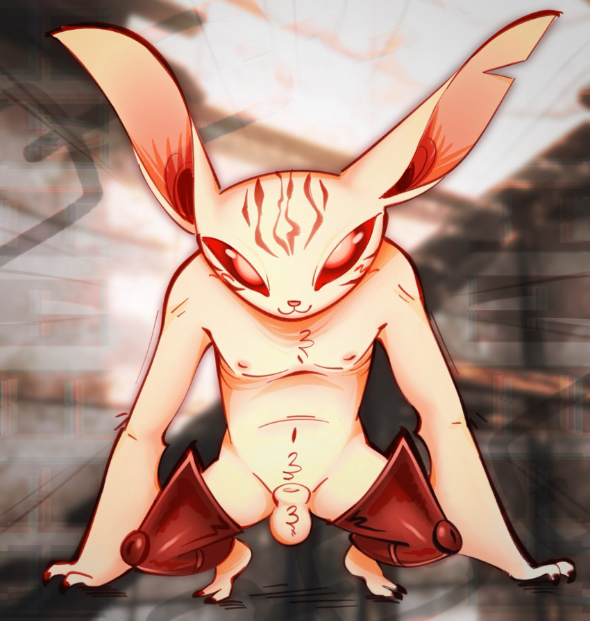 2_toes animal_genitalia anthro balls bat bat_wings big_ears eugief feet genitals heismay_noctule hi_res looking_at_viewer male mammal membrane_(anatomy) membranous_wings nipples nude red_eyes salamikii sheath solo toes white_body wings