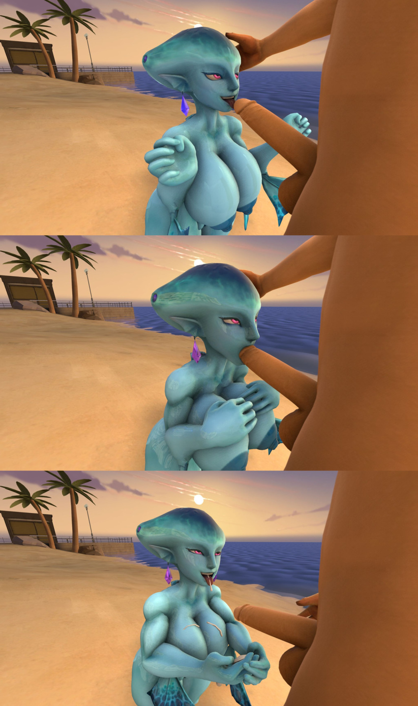 1boy 1girls 3d alien alternate_breast_size blowjob blue_body cum_in_mouth cum_on_breasts fellatio female huge_breasts licking_penis male nintendo ocarina_of_time penis princess_ruto self_upload sfm silverade55 source_filmmaker sucking_penis the_legend_of_zelda unseen_male_face