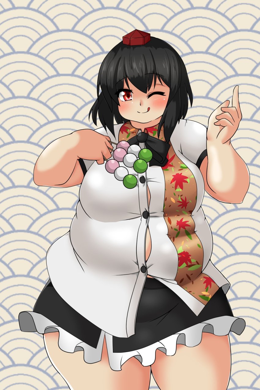 bbw belly_overhang big_belly big_female blush blush chubby chubby_female embarrassed fat fat_ass fat_female fat_fetish fat_girl fat_woman fatty large_female nerizou obese obese_female overweight overweight_female pig plump pork_chop shameimaru_aya tengu thick_thighs tight_clothes tight_clothing tight_fit touhou tubby weight_gain