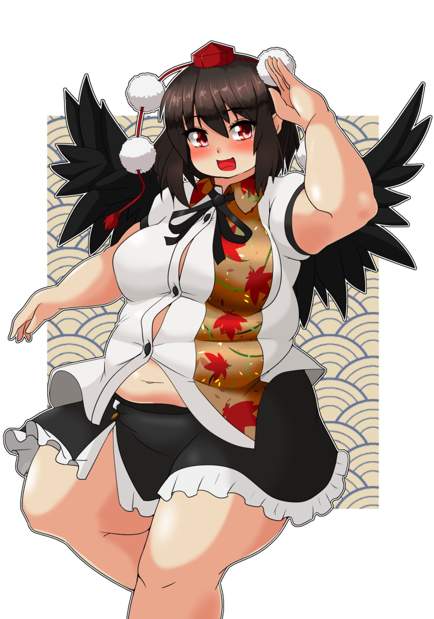 bbw belly_overhang big_belly big_female blush blush chubby chubby_female embarrassed fat fat_ass fat_female fat_fetish fat_girl fat_woman fatty large_female nerizou obese obese_female overweight overweight_female pig plump pork_chop shameimaru_aya tengu thick_thighs touhou tubby weight_gain