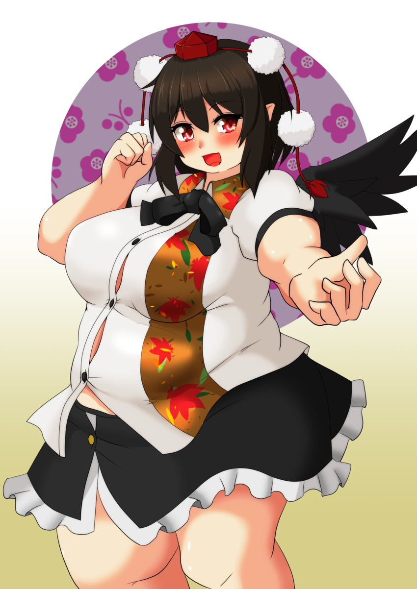 bbw belly_overhang big_belly big_female blush blush chubby chubby_female embarrassed fat fat_ass fat_female fat_fetish fat_girl fat_woman fatty large_female nerizou obese obese_female overweight overweight_female pig plump pork_chop shameimaru_aya tengu thick_thighs tight_clothes tight_clothing tight_fit touhou tubby weight_gain