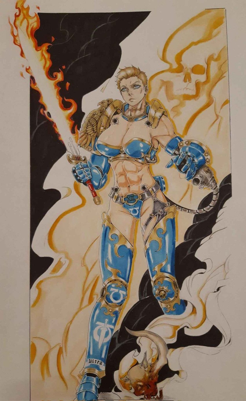 1girls aurion_(artist) black_carapace female imperium_of_man muscles muscular_female primarch roboute_guilliman rule_63 ultramarines warhammer_(franchise) warhammer_40k