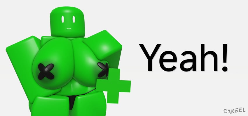 1girls 3d black_panties cakeel green_skin miiverse nintendo roblox robloxian tagme taped_nipples yeah!_(miiverse)