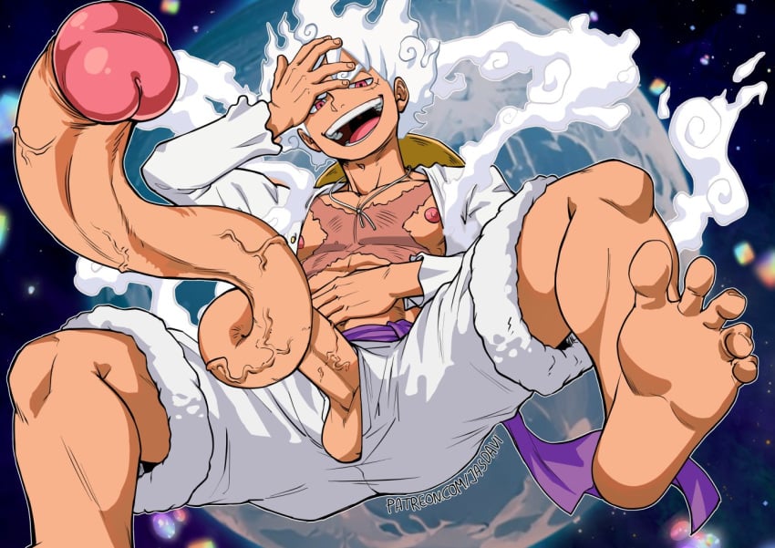 akuma_no_mi big_penis gomu_gomu_no_mi gomu_gomu_no_mi_(gear_5) huge_cock jasdavi long_penis male male_only monkey_d_luffy one_piece penis post-timeskip solo veiny_penis