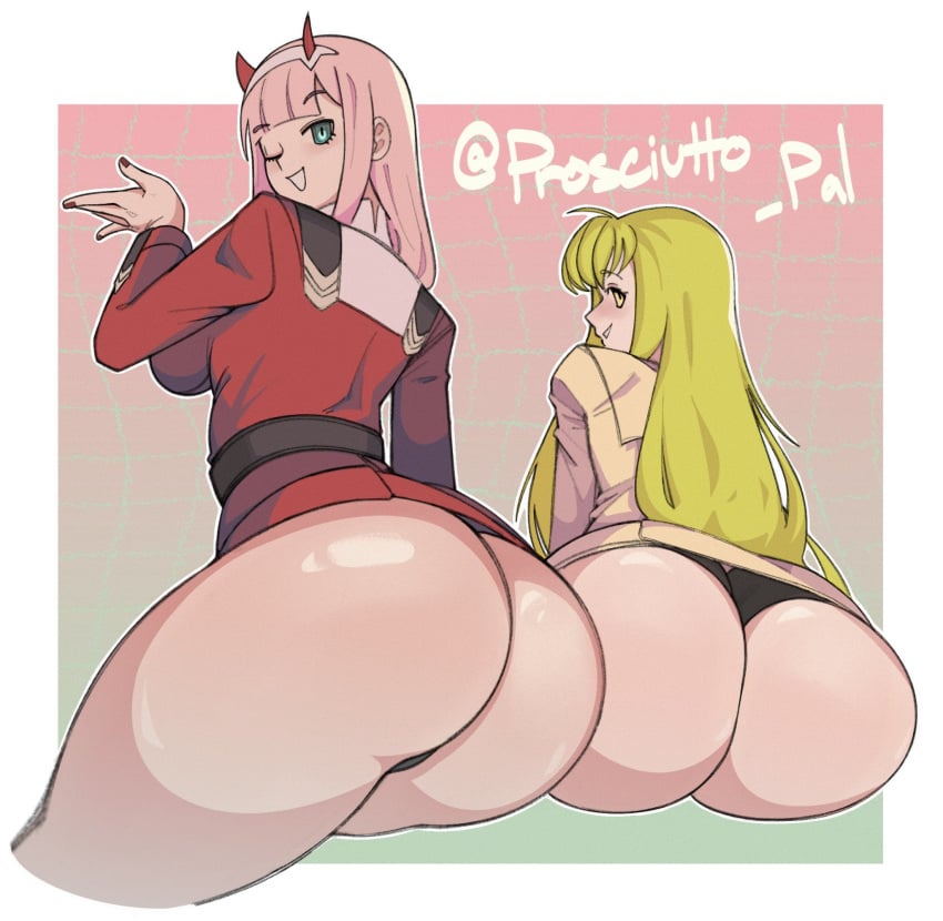 2girls absurd_res absurd_resolution absurdres artist_name artist_signature ass ass_focus bangs big_ass big_butt black_panties black_underwear bubble_ass bubble_butt c.c. code_geass curvy curvy_female curvy_figure darling_in_the_franxx dress fat_ass female female_focus female_only green_eyes green_hair hi_res high_resolution highres horns large_ass light-skinned_female light_skin long_hair multiple_girls panties pink_hair prosciutto_pal shiny shiny_ass shiny_butt shiny_skin tagme thick_ass thick_thighs thighs twitter_username underwear upskirt viidcclxi viidcclxi_(ynk7761) voluptuous voluptuous_female wink winking ynk7761 zero_two_(darling_in_the_franxx)