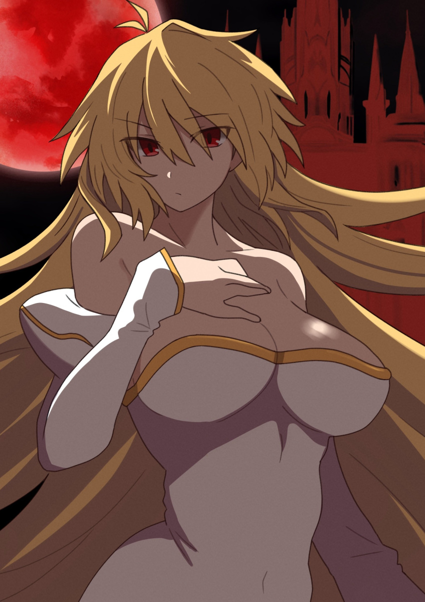 alternate_breast_size archetype_earth arcueid_brunestud background big_breasts big_breasts blonde_hair breasts breasts_bigger_than_head castle cleavage dress huge_boobs huge_breasts large_boobs large_breasts long_hair maz_515 melty_blood red_eyes tsukihime vampire vampire_girl