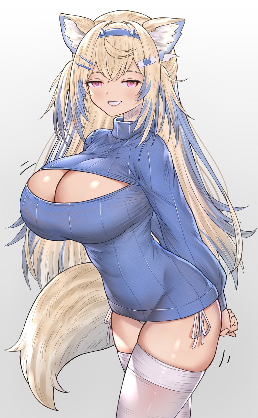 1girls animal_ears blonde_hair breasts female fuwawa_abyssgard hips hololive hololive_english hololive_english_-advent- honkivampy huge_breasts kemonomimi light-skinned_female light_skin long_hair naughty_face pink_eyes smile thick_thighs thighs virtual_youtuber wide_hips