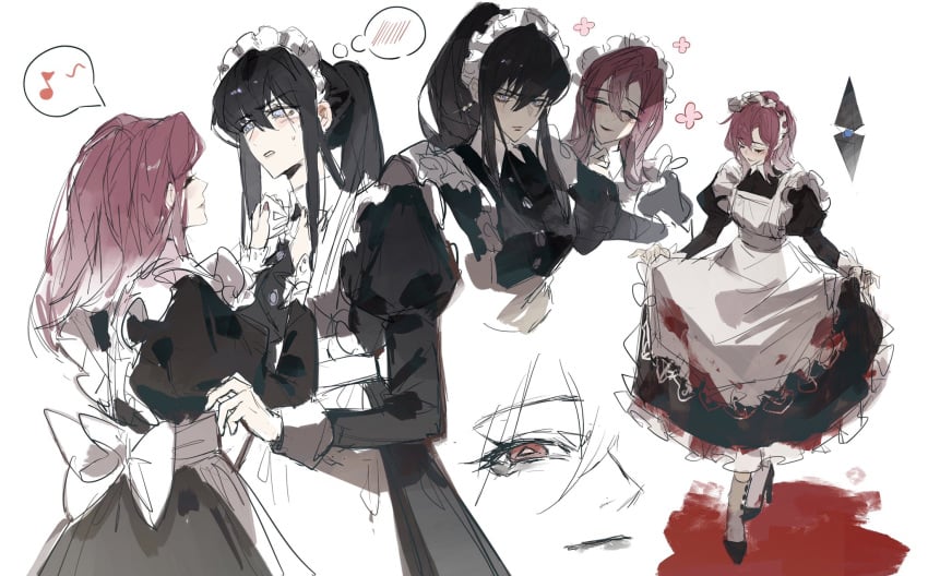 bianjiaoliao blood maid maid_uniform nervous path_to_nowhere rahu_(path_to_nowhere) shalom_(path_to_nowhere) yuri