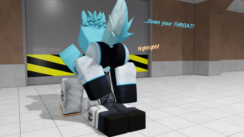 2boys 3d 3d_(artwork) blowjob bulge byte_(molecular_breakdown) deep_throat dirty_talk gay human implied_deepthroat implied_oral interspecies molecular_breakdown murrcrawler muscular oral oral_sex roblox roblox_game robloxian self_upload shirtless_male speech tagme text throat_fuck watermark xenetic