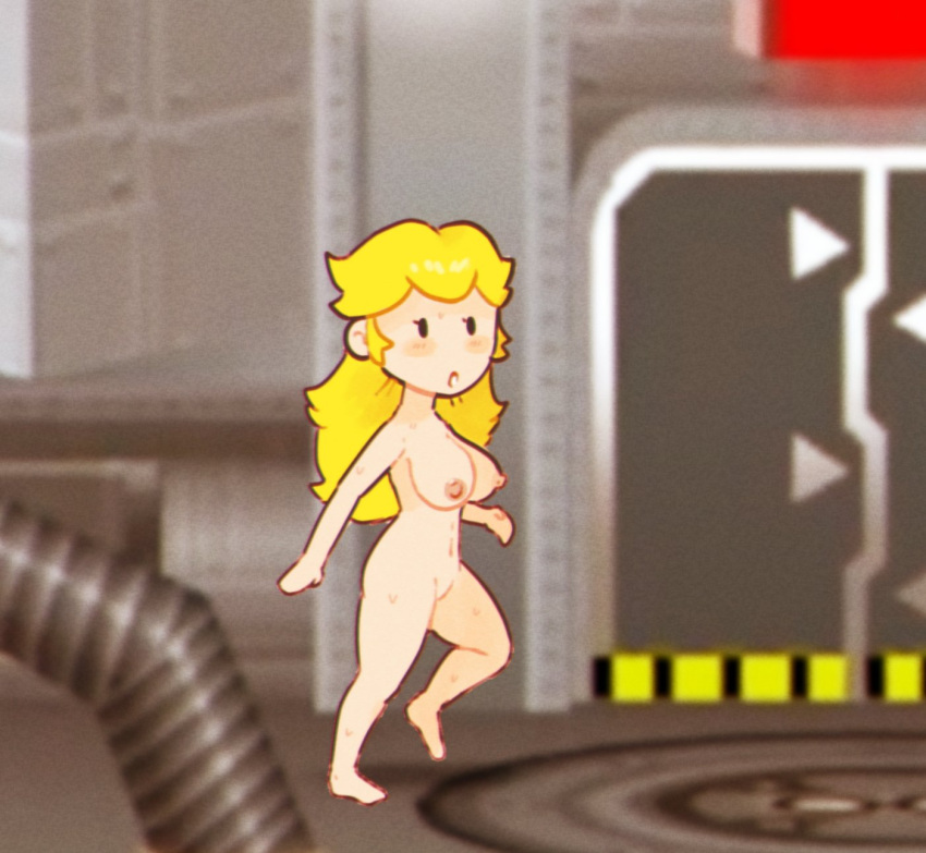 1girls barefoot bobcheez breasts completely_nude completely_nude_female embarrassed embarrassed_naked_female embarrassed_nude_female enf female female_only full_body mario_(series) naked naked_female nude nude_female paper_mario paper_mario:_the_thousand-year_door paper_peach paper_peach_invisible_intermission princess_peach solo solo_female sweating