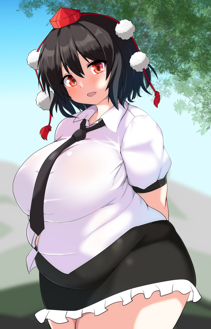 bbw belly_overhang big_belly big_female blush blush chubby chubby_female embarrassed fat fat_ass fat_female fat_fetish fat_girl fat_woman fatty large_female nerizou obese obese_female overweight overweight_female pig plump pork_chop shameimaru_aya thick_thighs touhou tubby weight_gain