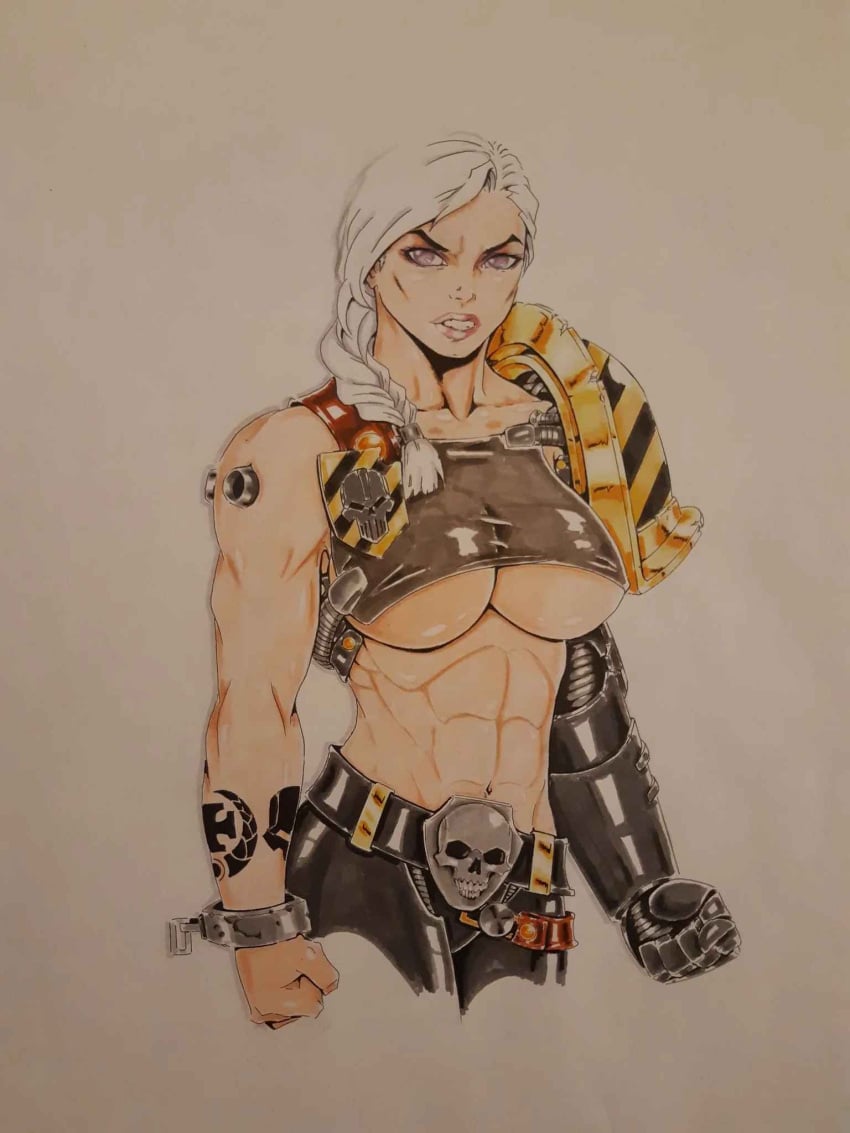 1girls adeptus_astartes aurion_(artist) black_carapace female female_space_marine imperium_of_man iron_warriors muscular_female post-human rule_63 space_marine warhammer_(franchise) warhammer_40k