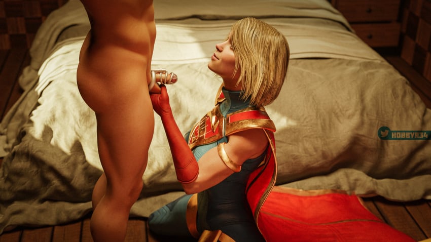 1boy 1girls 3d chastity_cage cock_cage cum dc dc_comics dominant_female female female_domination femdom hobbyr34 injustice_2 male malesub muscular_female supergirl