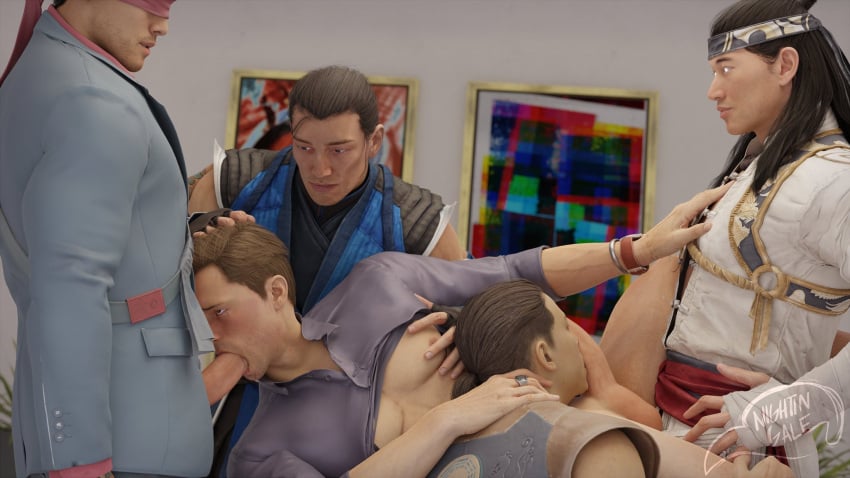 bi-han gay gay_blowjob gay_orgy gay_sex indoors indoors_sex johnny_cage johnny_cage_(new_era) kenshi_takahashi kung_lao liu_kang long_hair male_focus male_only mortal_kombat mortal_kombat_1_(2023) multiple_boys netherrealm_studios nightin_galez orgy sub-zero