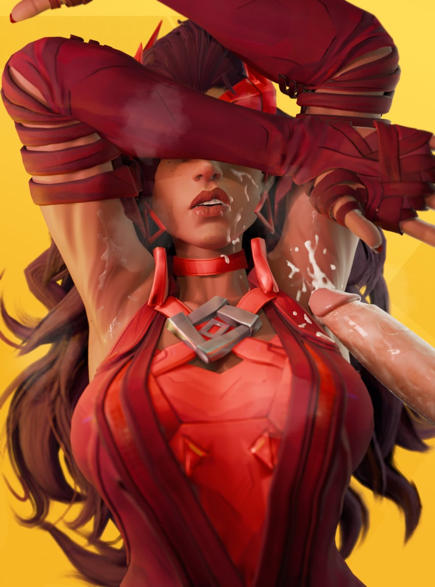 1girls 3d 3d_(artwork) armpits breasts breasts_out brown_hair brown_skin clothed clothed_female cum cum_on_armpit female female_focus female_humiliation male male/female marvel marvel_comics marvel_rivals penis scarlet_witch scarlet_witch_(marvel_rivals) shibarademu tan_body tanned_female tanned_skin wanda_maximoff