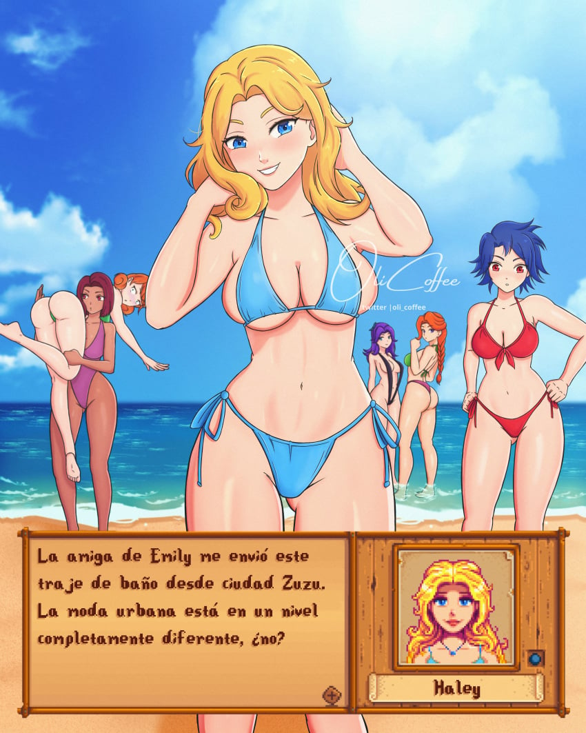 6+girls :o abigail_(stardew_valley) adjusting_hair adjusting_swimsuit arms_up ass ass_focus ass_up ass_visible_through_thighs back_view beach beach_background big_ass big_breasts big_butt bikini bikini_bottom bikini_top blonde_hair blue_eyes blue_hair blush breasts busty curvaceous curvy curvy_body curvy_female curvy_figure cute_face detailed_background diving_suit embarrassed emily_(stardew_valley) eyes female female/female female_focus female_only fit fit_female front_view hair haley_(stardew_valley) hi_res high_resolution highres hips hourglass_figure human knees_together_feet_apart large_ass large_breasts leah_(stardew_valley) legs long_hair looking_at_viewer maru_(stardew_valley) mature mature_female micro_bikini multiple_females multiple_girls olicoffee one-piece_swimsuit outdoors penny_(stardew_valley) posing posing_for_the_viewer purple_eyes purple_hair red_eyes red_hair seaside short_hair side-tie_bikini side-tie_bikini_bottom side-tie_panties sling_bikini small_waist smile solo_focus spanish_dialogue spanish_text stand_and_carry_position standing standing_position stardew_valley surprised surprised_expression swimsuit tagme text thick thick_legs thick_thighs thighs thong thong_aside thong_bikini upper_body voluptuous voluptuous_female waist wide_hips