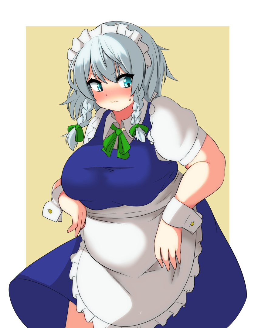 bbw belly_overhang big_belly big_female blush chubby chubby_female embarrassed fat fat_ass fat_female fat_fetish fat_girl fatty female large_female nerizou obese obese_female overweight overweight_female pig plump pork_chop sakuya_izayoi sweatdrop thick_thighs touhou tubby weight_gain