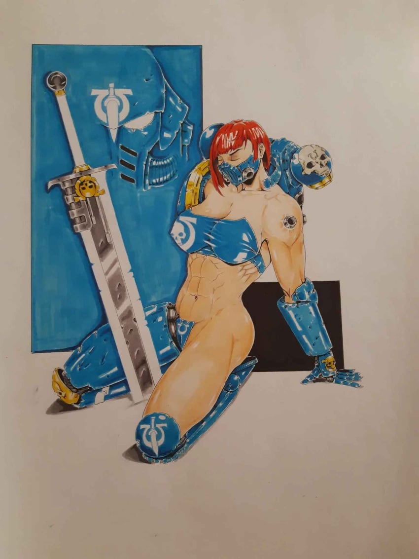 1girls adeptus_astartes aurion_(artist) female female_space_marine muscles muscular_female rule_63 space_marine ultramarines warhammer_(franchise) warhammer_40k