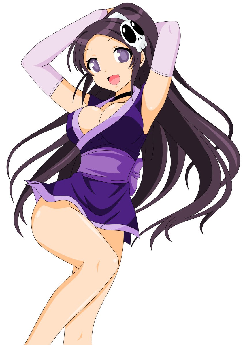 absurdres black_hair breasts dress elsea_de_lute_irma happy highres kami_nomi_zo_shiru_sekai legs long_hair miniskirt photoshop ponytail purple_eyes short_dress skirt smile thighs tied_hair vector_trace