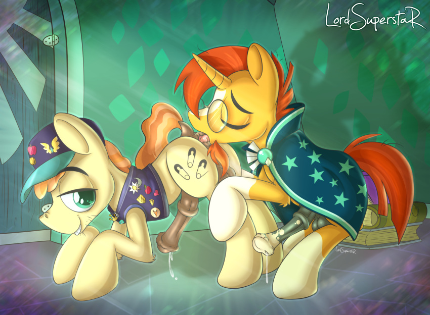 book cape clothing eyewear friendship_is_magic glasses lord_superstar male my_little_pony penis sunburst_(mlp) yaoi