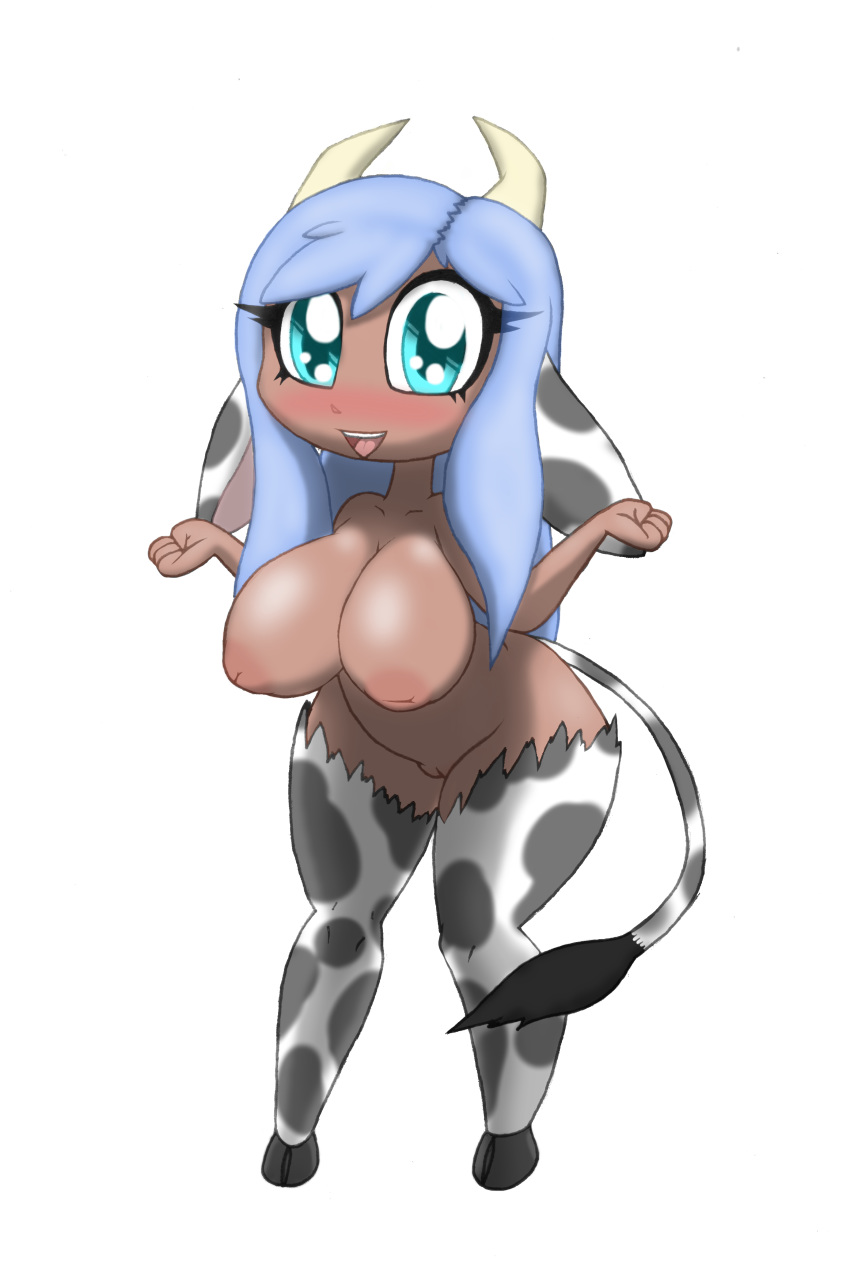 aqua_eyes big_breasts big_eyes big_head bit-small blue_hair blush bovine breasts cattle chibi cleft_of_venus cow_girl cow_print cow_tail cute female floppy_ears front_view full_body hair holstaurus hooves horn inverted_nipples large_breasts light_blue_hair mammal neoteny nipples nude puffy_areola shortstack small_but_busty solo subtle_pussy tail tail_tuft turquoise_eyes white_background white_horns wide_hips