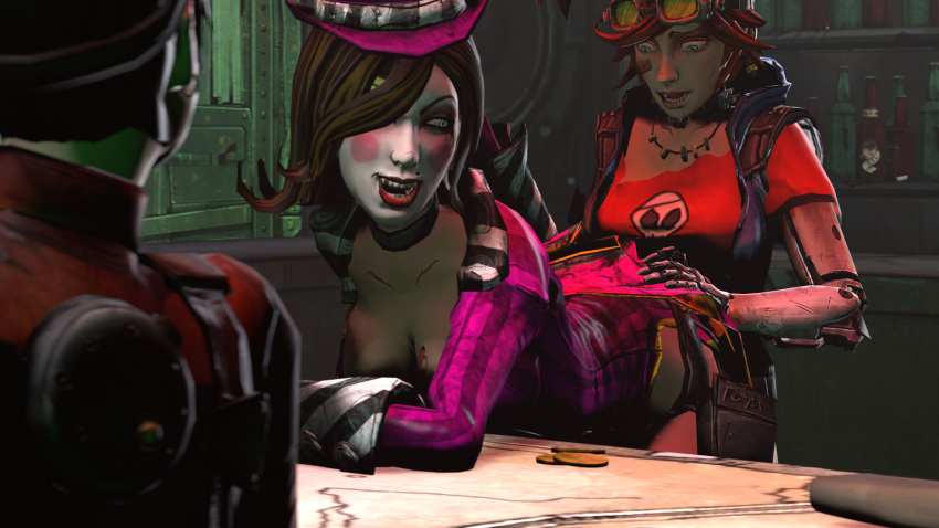 1futa 1girls 3d age_difference bar borderlands borderlands_2 clothed doggy_style female from_behind futa_on_female futanari gaige_(borderlands) intersex larger_female lettucesfm mad_moxxi patricia_tannis prostitution sex size_difference small_dom_big_sub smaller_futanari source_filmmaker