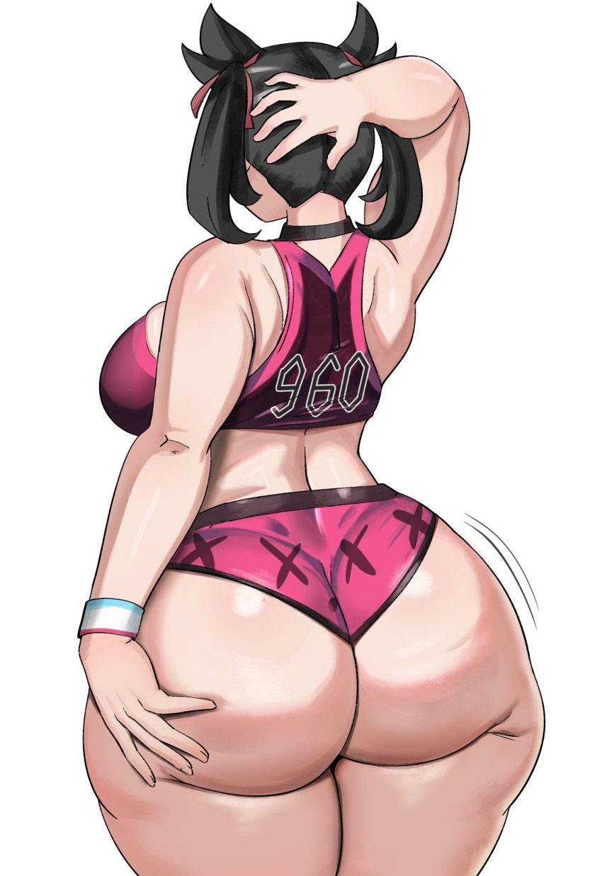 1girls ass back_view barely_clothed big_ass big_breasts black_hair bottom_heavy breasts bubble_butt clothing crop_top fat_ass female female_focus female_only heavy heavy_ass huge_ass huge_breasts large_ass large_breasts marnie_(pokemon) pink_shorts plump plump_ass plump_butt plump_thighs pokemon rear_view shorts solo solo_female solo_focus sports_bra sports_shorts sports_uniform sportswear thick thick_ass thick_thighs tight_bra tight_shorts tight_top tight_topwear white_background wide_hips ytrall