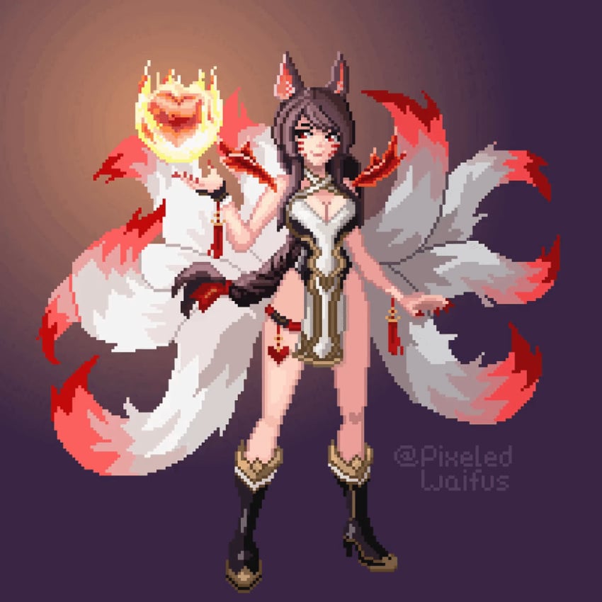 9_tails ahri animal_ear_fluff animal_ears animal_girl animated big_breasts black_hair bouncing_breasts breasts busty cleavage clothing curvaceous curves curvy curvy_body curvy_female curvy_figure curvy_hips eyelashes eyeliner eyeshadow facial_markings female fluffy fluffy_ears fluffy_tail fluffy_tails fox fox_ears fox_girl fox_tail furry_tail hips humanoid inner_ear_fluff kemonomimi kitsune league_of_legends light-skinned_female light_skin long_hair multiple_tails nine_tailed_fox pale-skinned_female pale_skin pixel_art pixeledwaifus riot_games risen_legend_ahri sfw tail vastaya video_games yellow_eyes