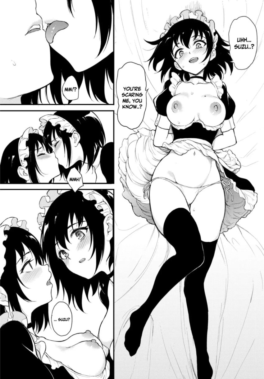 blush breasts_out dark_hair hands_behind_back hands_tied hoshizuki_kaede hoshizuki_suzu incest kaede_to_suzu kissing large_breasts licking maid_headdress maid_uniform panties sisters thighhighs twins yuri