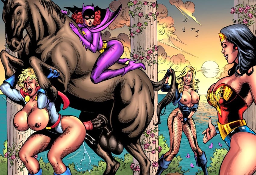 4girls amazon animal_genitalia barbara_gordon batgirl batman_(series) big_breasts black_canary black_hair blonde_hair breasts dc dc_comics diana_prince dinah_lance doggy_style equine equine_penis eric_logan_iii female feral_on_female fishnet_stockings fishnets genitals horsecock human interspecies island kara_zor-el kara_zor-l karen_starr kryptonian multiple_girls nipples penis power_girl red_hair redhead sex superheroine superheroinecomixxx superman_(series) themyscira uncensored wonder_woman wonder_woman_(series) zoophilia