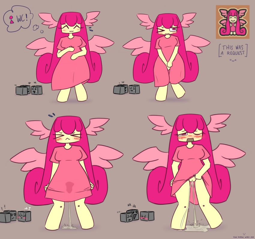 1girls 2026 anthro blush blushing_profusely bottomless clothing cube_181_(geometry_dash) desperation embarrassed eyes_closed featureless_feet female genital_fluids genitals geometry_dash grossed_out hands_on_crotch holding_shirt laughing lewdnewt lifting_shirt long_hair long_shirt magenta_eyes magenta_hair no_panties nudity omorashi one_eye_closed open_mouth peeing peeing_on_floor peeing_self pink_clothing pink_shirt pissing pussy relieved shirt_lift simple_background standing text urine very_long_hair watersports wet_spot wetting wings yellow_body