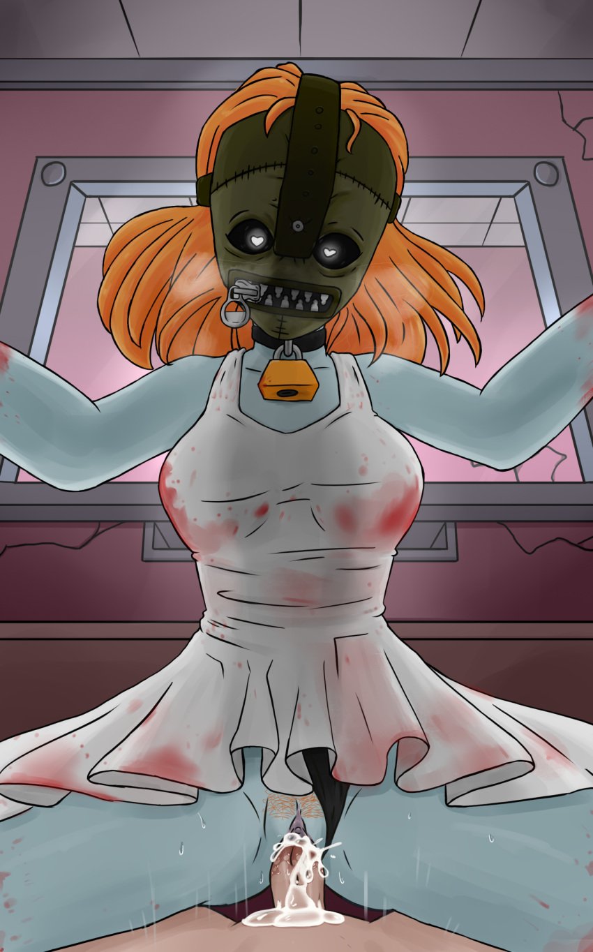 1boy 1girls background black_panties blood bogar clothed clothing cowgirl_position creepy cum cum_in_pussy cum_inside eye ghost ghost_girl grey_body heart-shaped_pupils indie_game male/female mask masked_female orange_hair penetration pov pov_eye_contact rape raped_by_monster reverse_cowgirl_position reverse_rape simple_eyes that's_not_my_neighbor white_dress