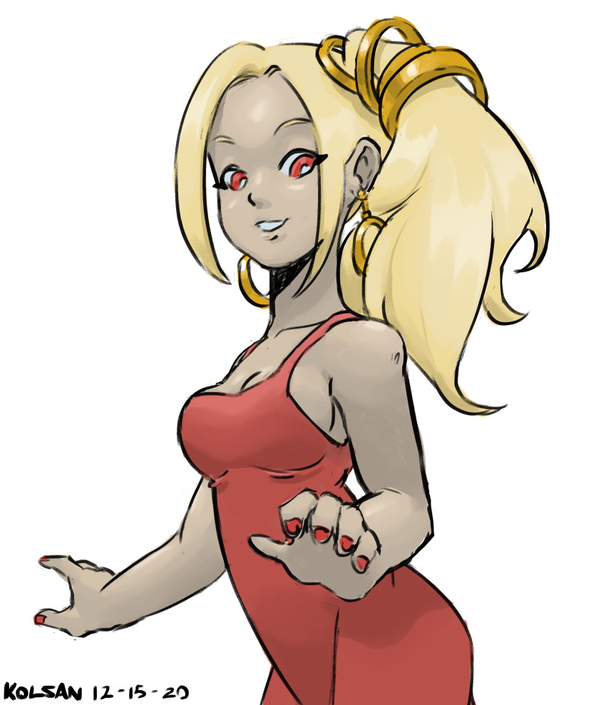 blonde_female blonde_hair cleavage gravity_rush jewelry kat_(gravity_rush) kolsan red_eyes tight_dress