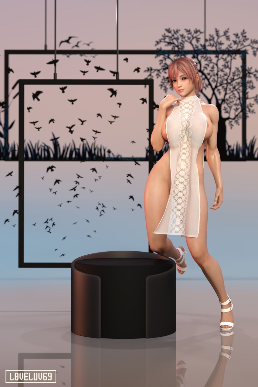 3d busty dead_or_alive female female_focus female_only high_heels honoka_(doa) hourglass_figure long_hair loveluv69 pink_hair pinup pinup_pose tagme wide_hips