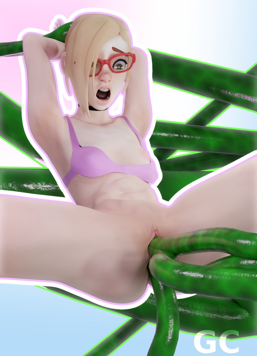 3d andava andavaverse blonde_hair darcy_redd glasses penetration simple_background suspended tentacle vaginal_penetration