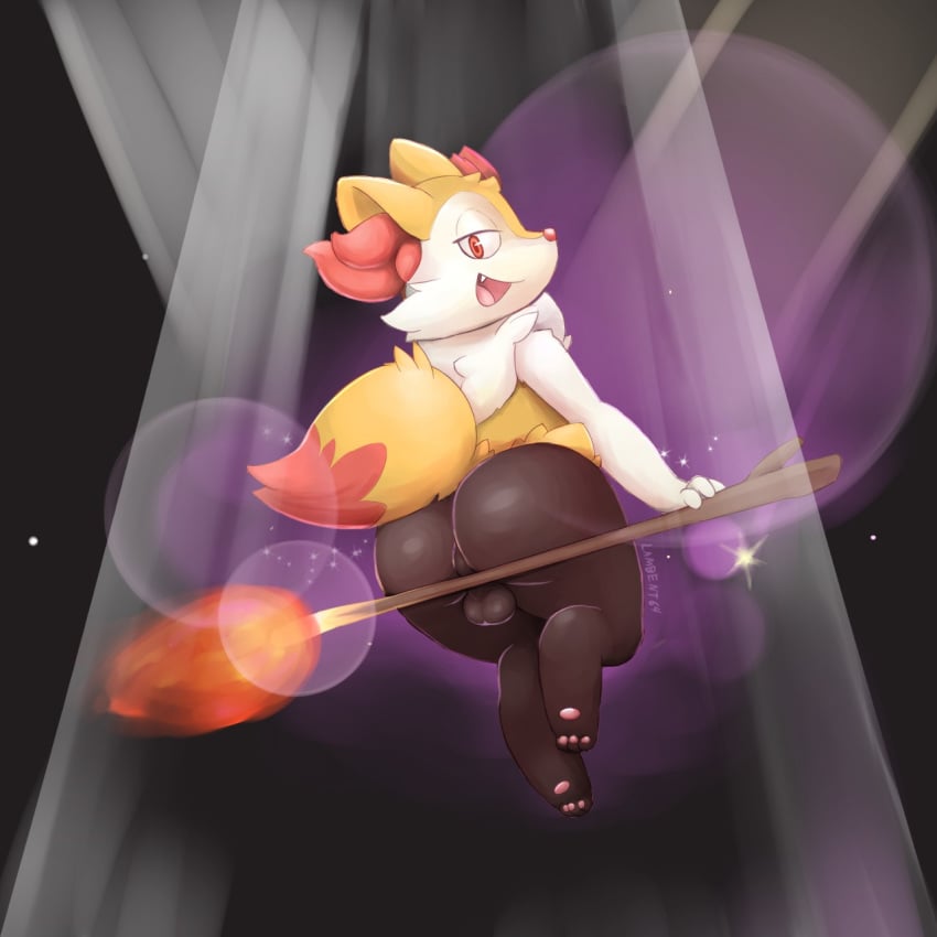 1boy :d anthro ass balls barefoot big_butt braixen broom canine femboy fennec fire flying fox fur half-closed_eyes lambent looking_at_viewer looking_back magic male male_only mammal nintendo nude open_mouth pawpads paws pokémon_(species) pokemon pokemon_(species) pokken_tournament presenting_hindquarters sharp_teeth sitting smile solo tongue video_games