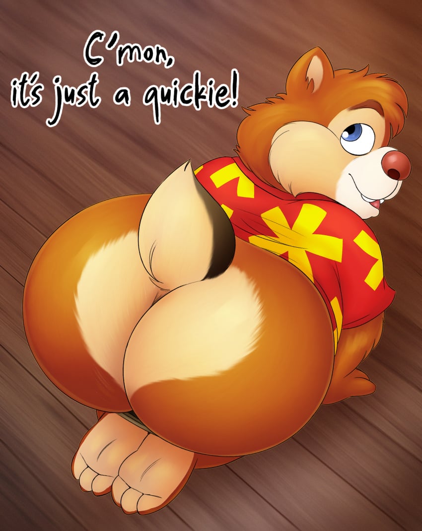 all_fours anthro arched_back ass ass_up big_butt bottomwear bottomwear_down chip_&#039;n_dale_rescue_rangers chipmunk clothed clothing dale_(disney) disney feet ground_squirrel hi_res high-angle_view looking_back male mammal on_ground pants pants_down partially_clothed presenting presenting_hindquarters rodent sciurid sinood1e slightly_chubby slightly_chubby_anthro slightly_chubby_male solo teasing wide_hips