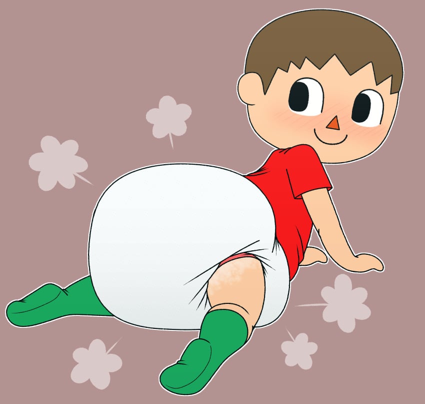 1boy animal_crossing animal_crossing_boy ass big_ass big_butt black_eyes blush blush_lines brown_hair butt crinkle crinkled_diaper diaper diaper_fetish fat_ass fat_butt huge_ass huge_butt looking_back male male_only nintendo powdered_diaper solo tenerius thick_ass thick_butt villager_(animal_crossing)