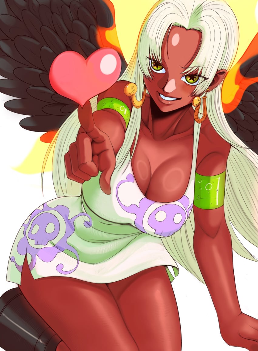 1girls aged_up bare_arms bare_legs bare_shoulders bare_thighs big_breasts clothed clothing color coolb dark-skinned_female dark_skin female female_focus female_only hi_res jewelry large_breasts long_hair looking_at_viewer one_piece s-snake_(one_piece) seraphim_(one_piece) shounen_jump solo solo_female tagme thick_thighs white_hair wings yellow_eyes