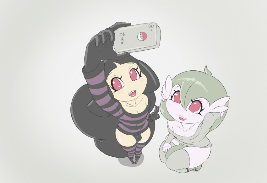 2boys anthro clothed crossdressing furry gardevoir looking_away lovely_mawile male male_gardevoir male_mawile male_only male_pokemon mawile nintendo phone pokemon pokemon_(species) pokemon_rse red_eyes selfie trap