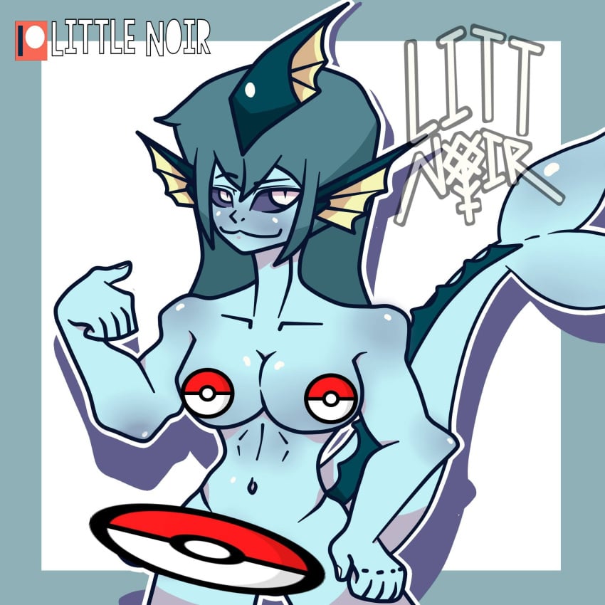 animal_humanoid anthro black_sclera blue_body blue_hair blue_nipples blue_penis blue_skin censored censored_nipples censored_penis completely_naked completely_naked_futanari completely_nude completely_nude_futanari eeveelution fish furry furry_futa futa_only futanari generation_1_pokemon genitals jack_xyliam looking_at_viewer marine marine_humanoid nintendo nude nude_futa nude_futanari penis pokeball pokemon pokemon_(species) pokephilia simple_background small_balls small_penis smile tail vaporeon yiff