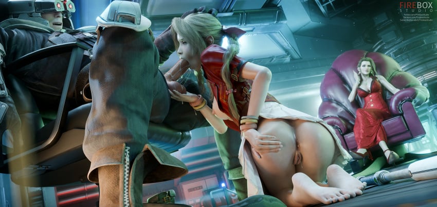 1boy 1girls 2girls 3d aerith_gainsborough anus ass ass_focus asshole big_balls big_penis blowjob blowjob_gesture bottomless cum cum_in_mouth fellatio fellatio_gesture female female_focus female_watching final_fantasy final_fantasy_vii final_fantasy_vii_remake fireboxstudio going_commando huge_balls huge_cock human human_male lifting_skirt light-skinned_male light_skin male male/female no_panties oral oral_sex penis penis_in_mouth pussy scarlet_(ffvii) shinra_guard showing_ass showing_off sucking sucking_penis vagina