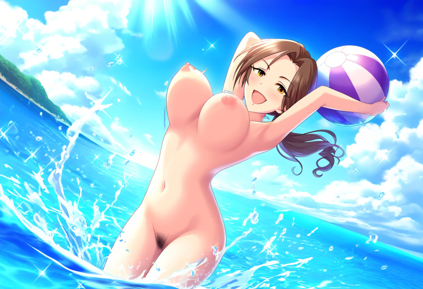 ai_generated beach_ball breast_sway breasts idolmaster idolmaster_cinderella_girls kawashima_mizuki nipples nude pubic_hair