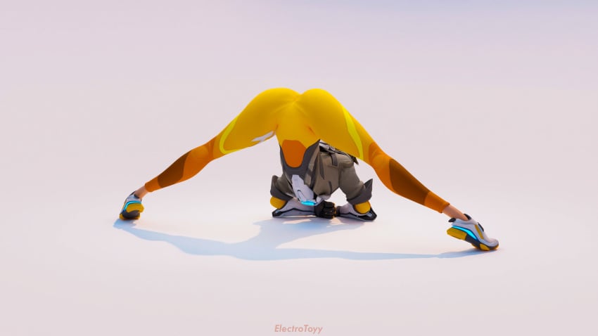 3d bent_over electrotoyy jack-o_pose looking_at_viewer overwatch overwatch_2 showing_off simple_background spread_legs spreading tracer white_background