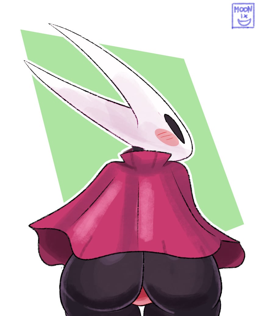 absurd_res anthro arthropod ass big_butt bottomless butt_focus cloak cloak_only clothed clothing female gradient_background hi_res hollow_knight horn hornet_(hollow_knight) huge_butt huge_thighs looking_at_viewer looking_back looking_back_at_viewer moonix_xero simple_background solo standing team_cherry thick_thighs unaware underwear upskirt vessel_(species)