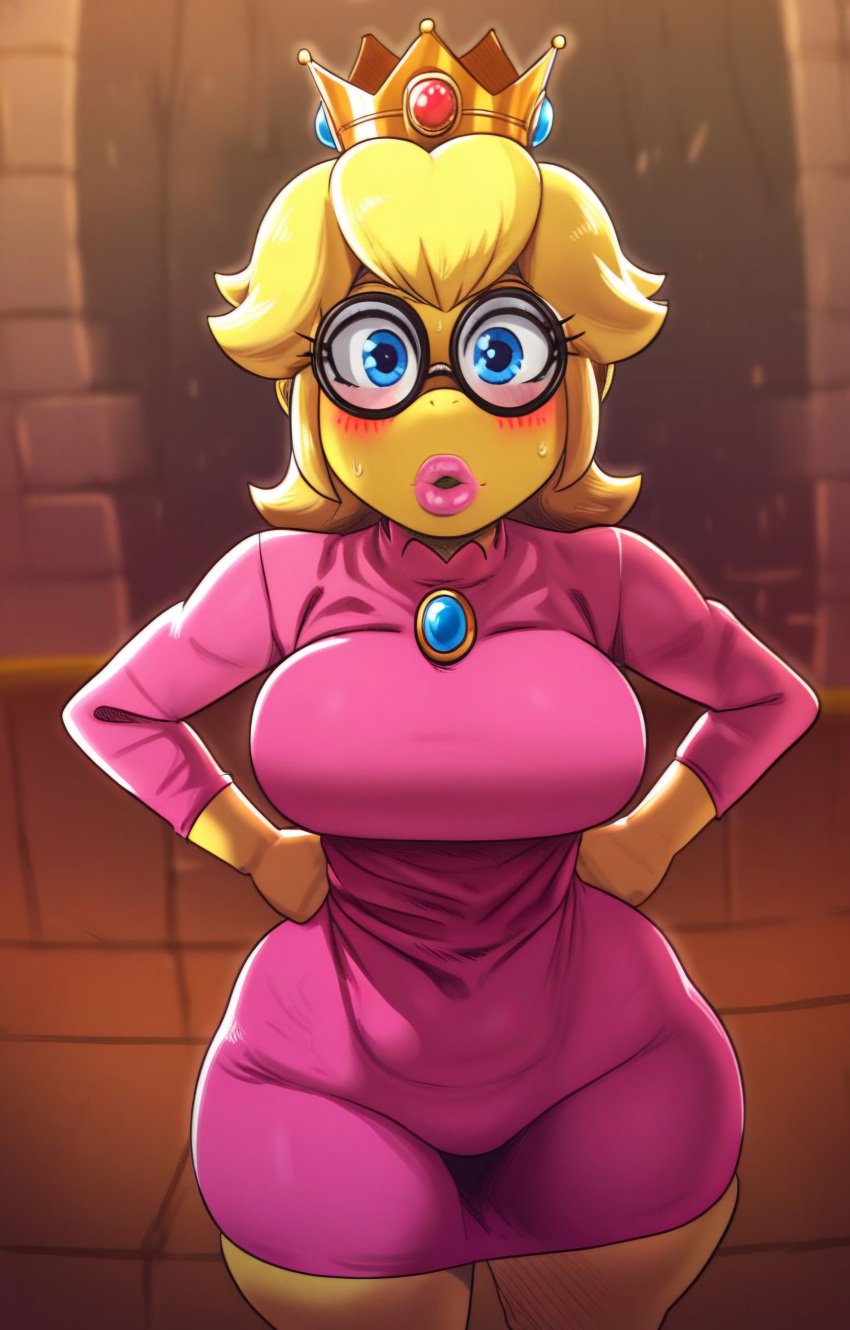 1girls ai_generated big_ass big_breasts blush breasts clothing female female_only glasses juicy_lips kamek mario_(series) princess_kamek repartz solo standing super_mario_bros._(2023_film) thick_thighs