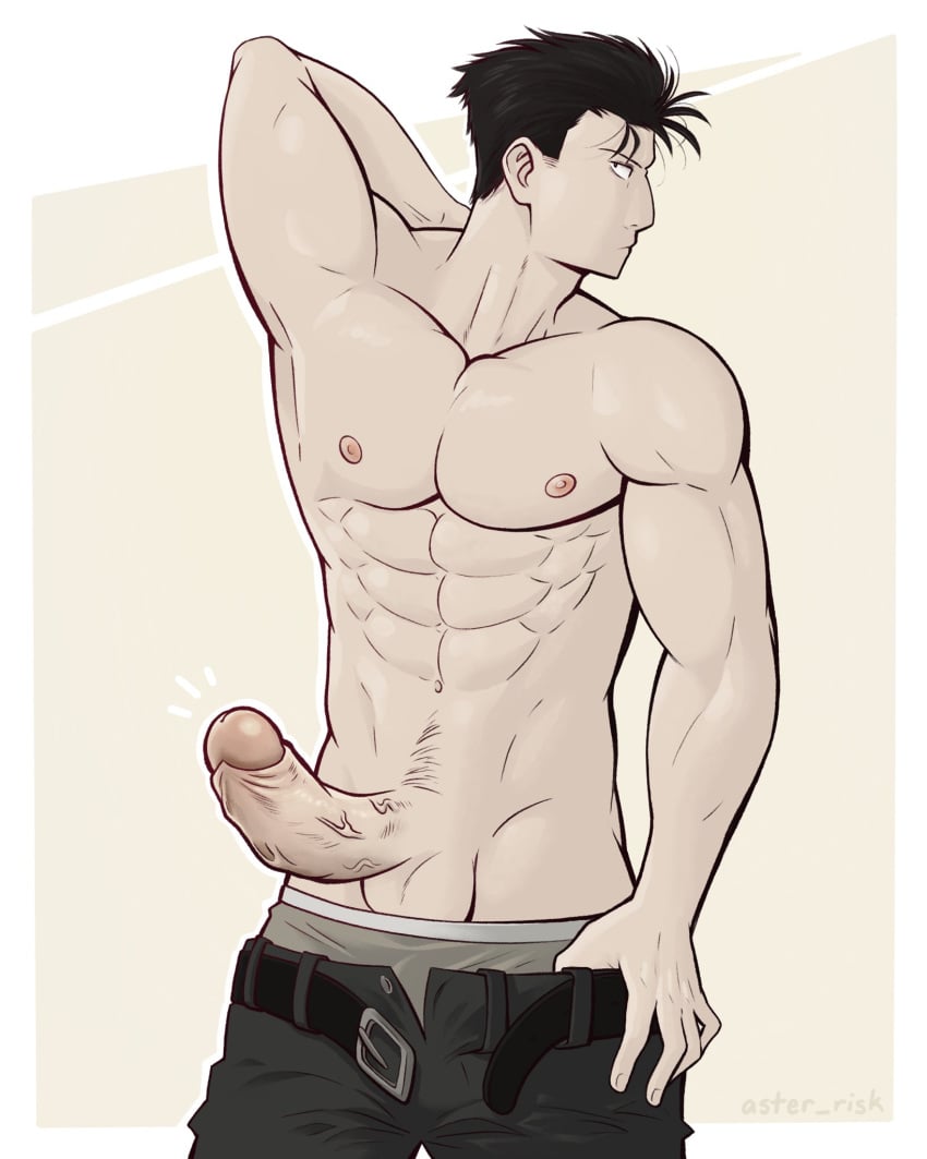 aster_risk balls bara big_balls big_penis black_hair erection hiromi_higuruma jujutsu_kaisen male male_nipples male_only manly mature_male muscular_male nipples penis