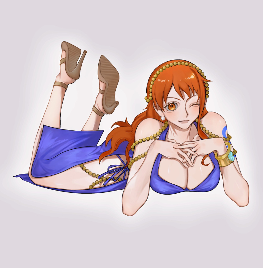 1girls bare_arms bare_legs bare_shoulders bare_thighs big_breasts clothed clothing color female female_focus female_only hi_res large_breasts light-skinned_female light_skin long_hair looking_at_viewer nami nami_(one_piece) one_piece orange_eyes orange_hair post-timeskip shounen_jump siokosho_kinoko solo solo_female tagme tattoo thick_thighs